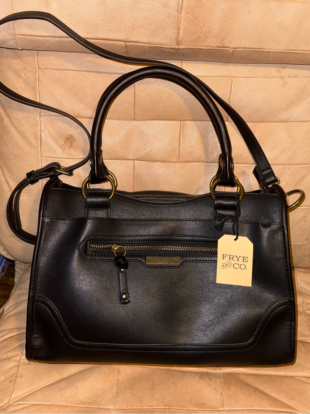 Frye genuine leather black satchel southern style purse NWT